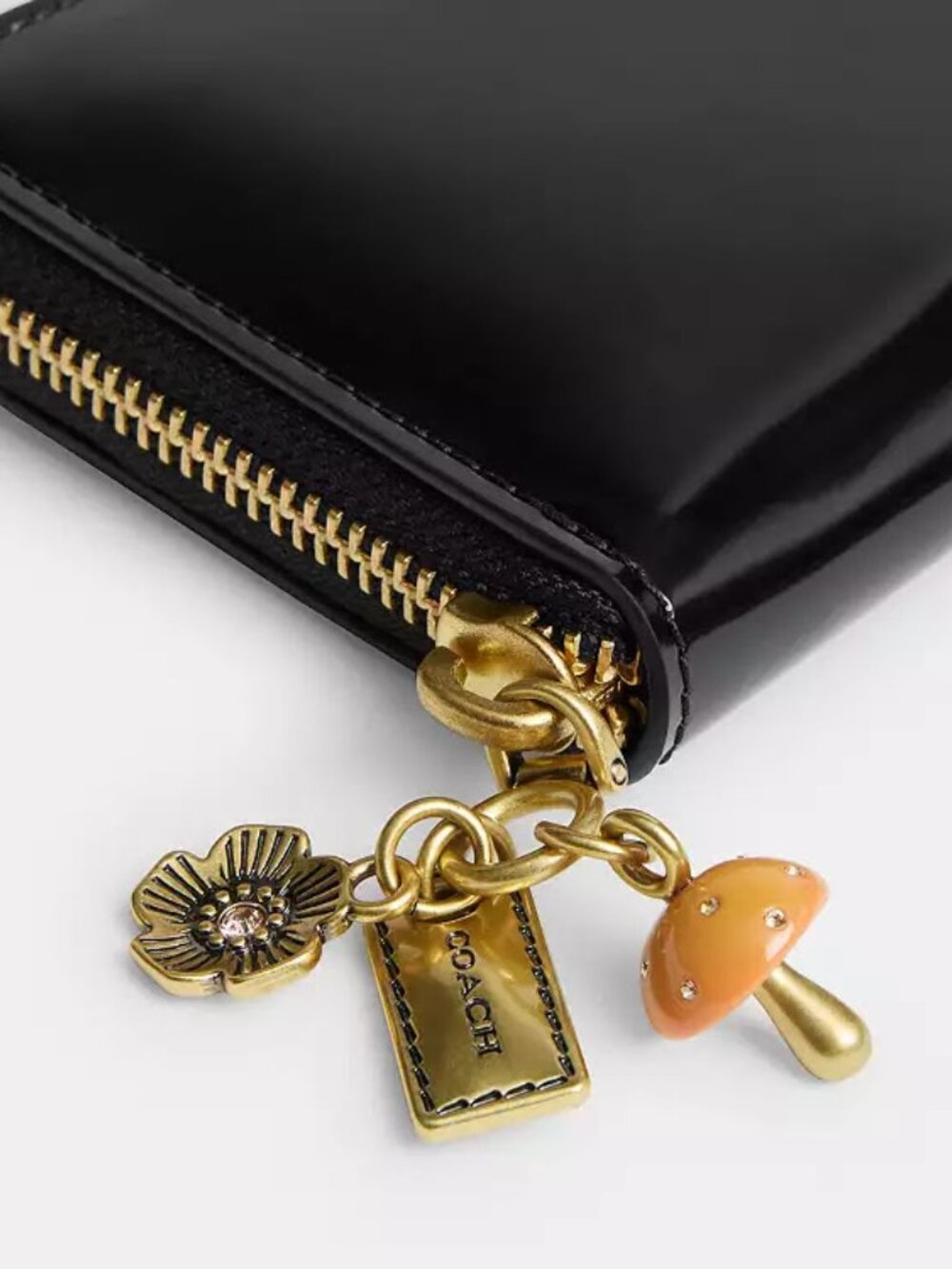 Coach Essential Slim Accordion Zip Wallet With Mushroom & Flower Charms CCD80
